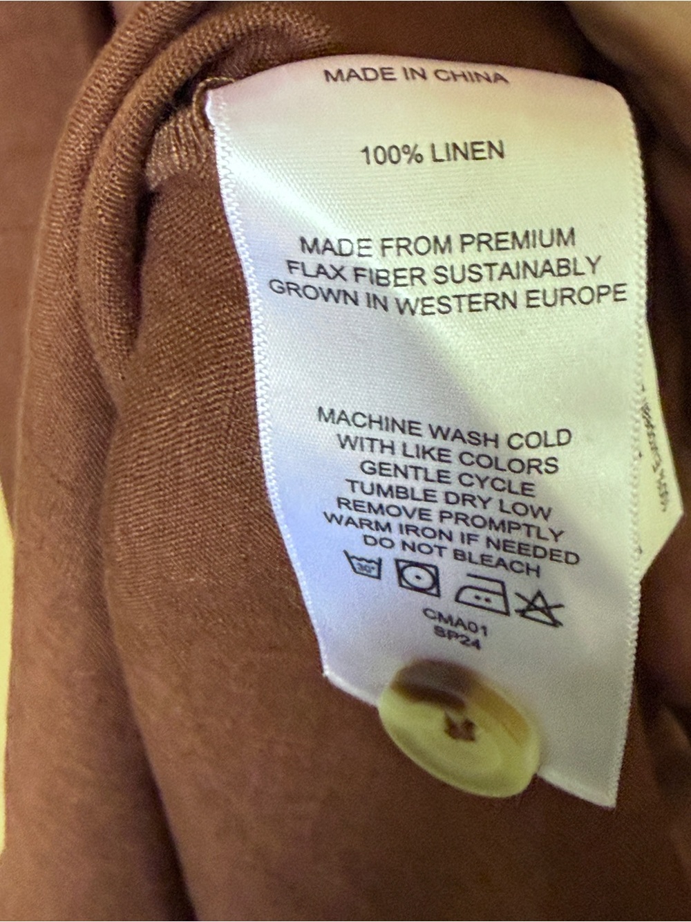 Quince 100% European Linen Button Front Dress Chocolate Brown - Picture 5 of 7